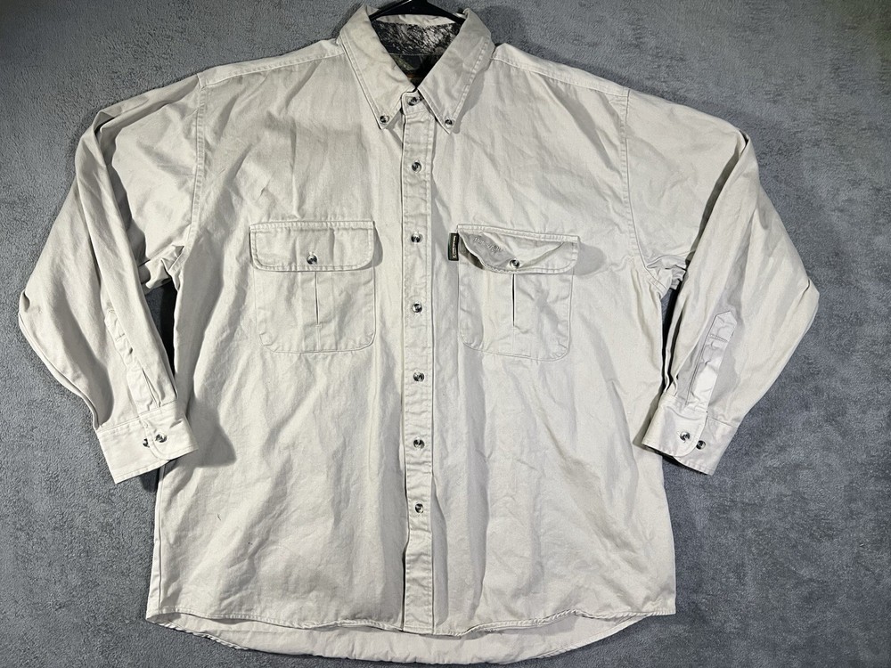 REMINGTON Mens Heavyweight Cotton Button Down Long Sleeve Size XL Khaki WorkWear