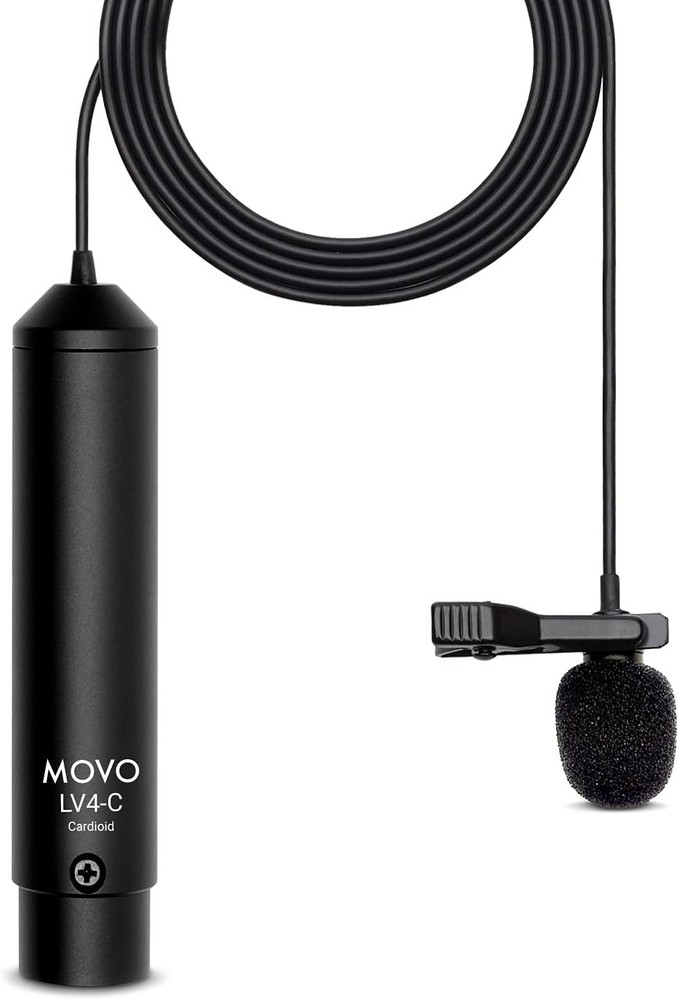 Movo LV4-C Cardioid XLR Lavalier Mic with Phantom Power in Black