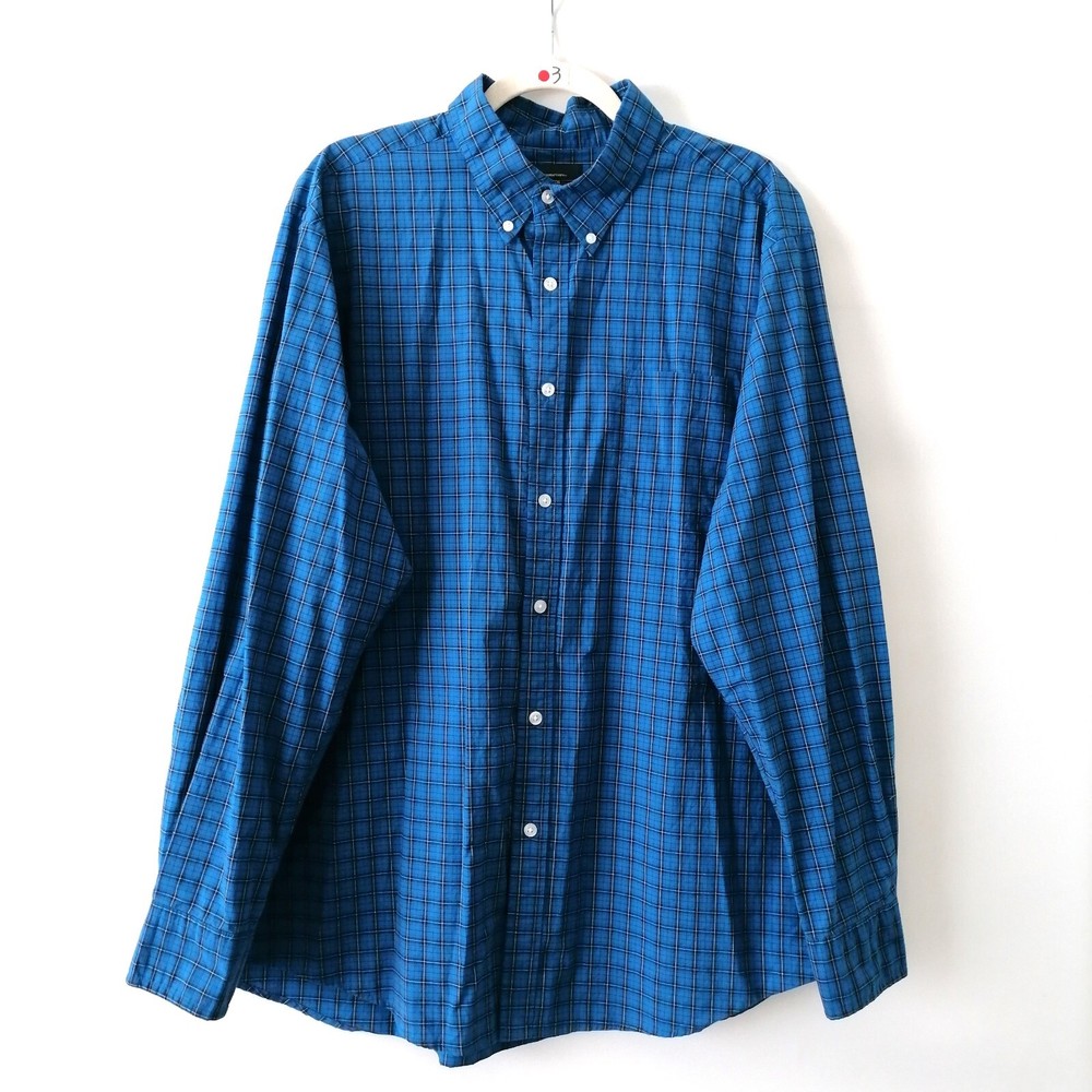 Members Mark Blue Check Long Sleeve Button Down Poplin Shirt for Men Size XL-image