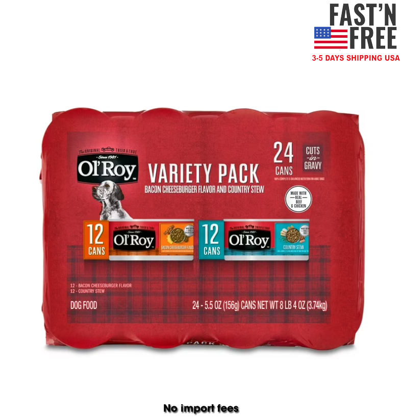 Ol' Roy Bacon Cheeseburger Flavor & Country Stew Cuts, 5.5 oz Cans (24 Pack)