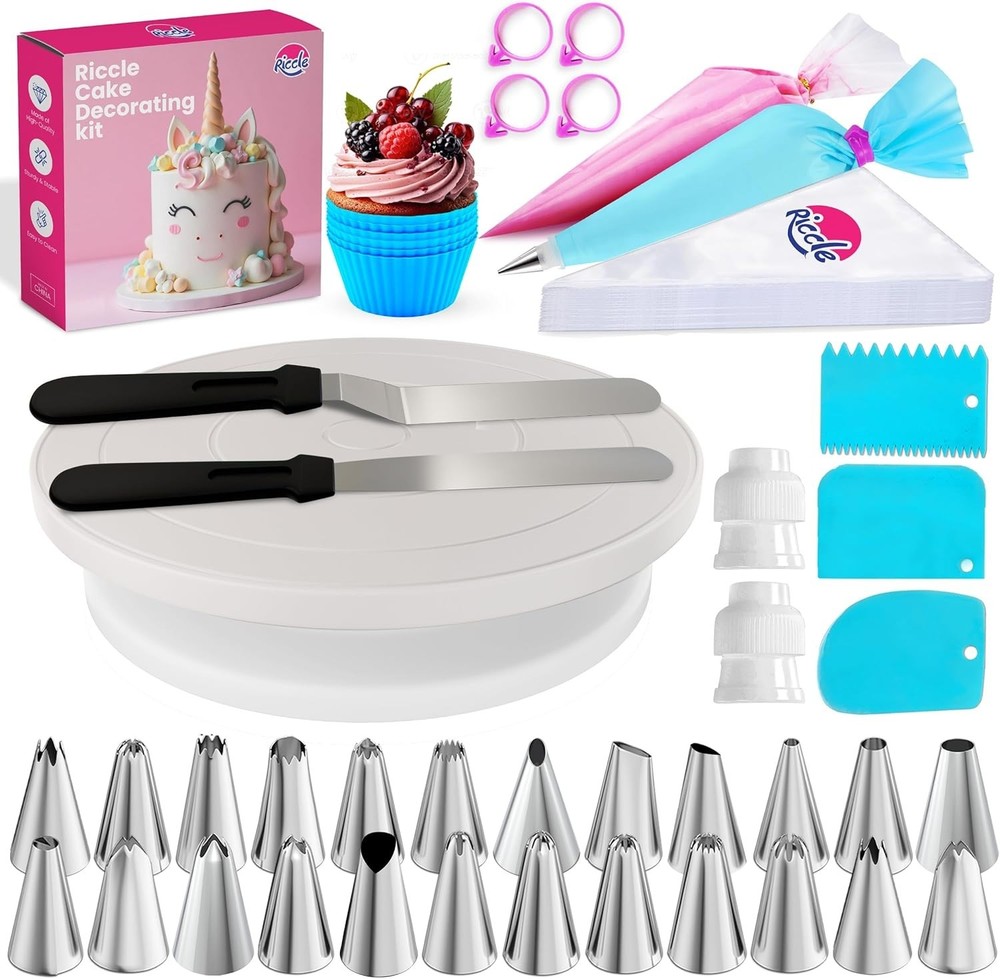 Professional 94-Piece Cake Decorating Supplies with Turntable & Accessories