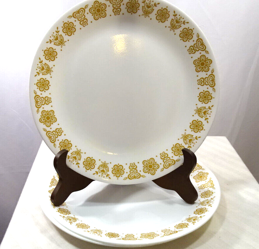 3 Vintage Corelle Corning Butterfly Gold 1970's Dinner Plates