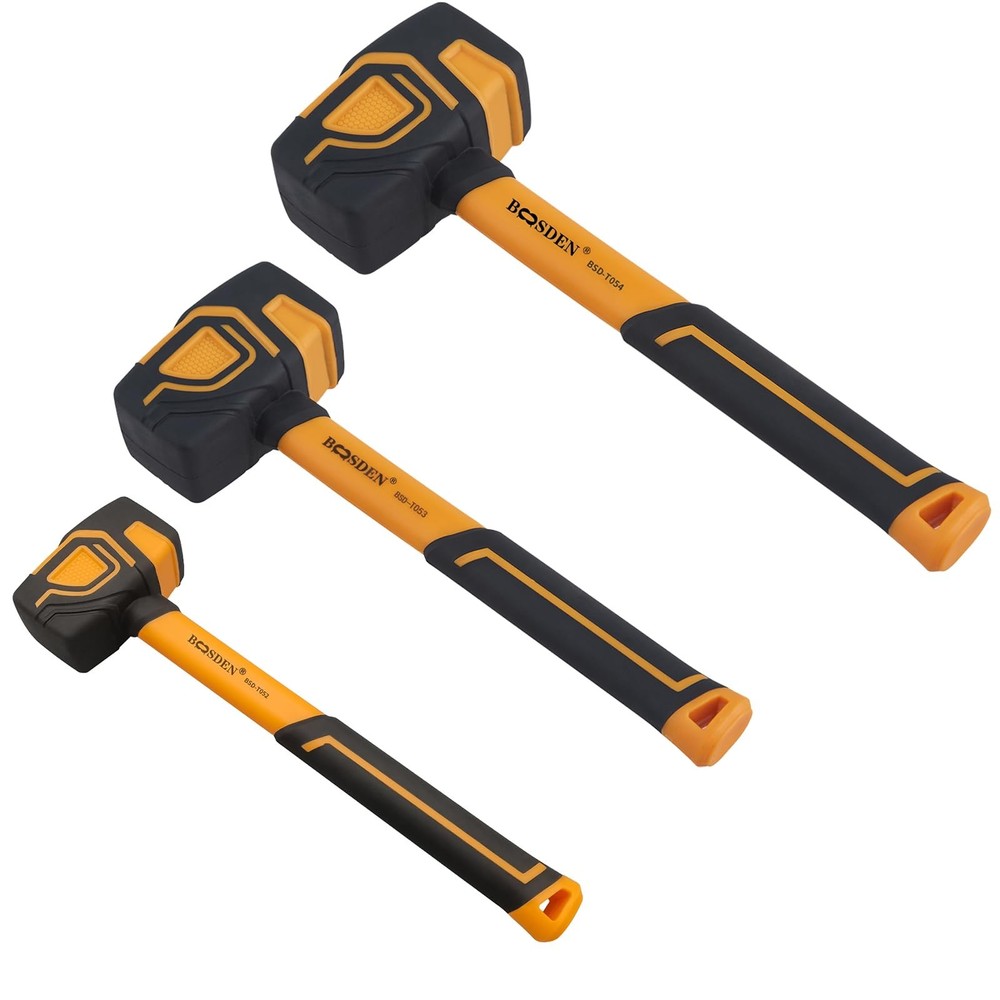 3-Piece Rubber Mallet Set with Hook - 10oz, 20oz, 36oz Solid Head & Ergonomic Grip