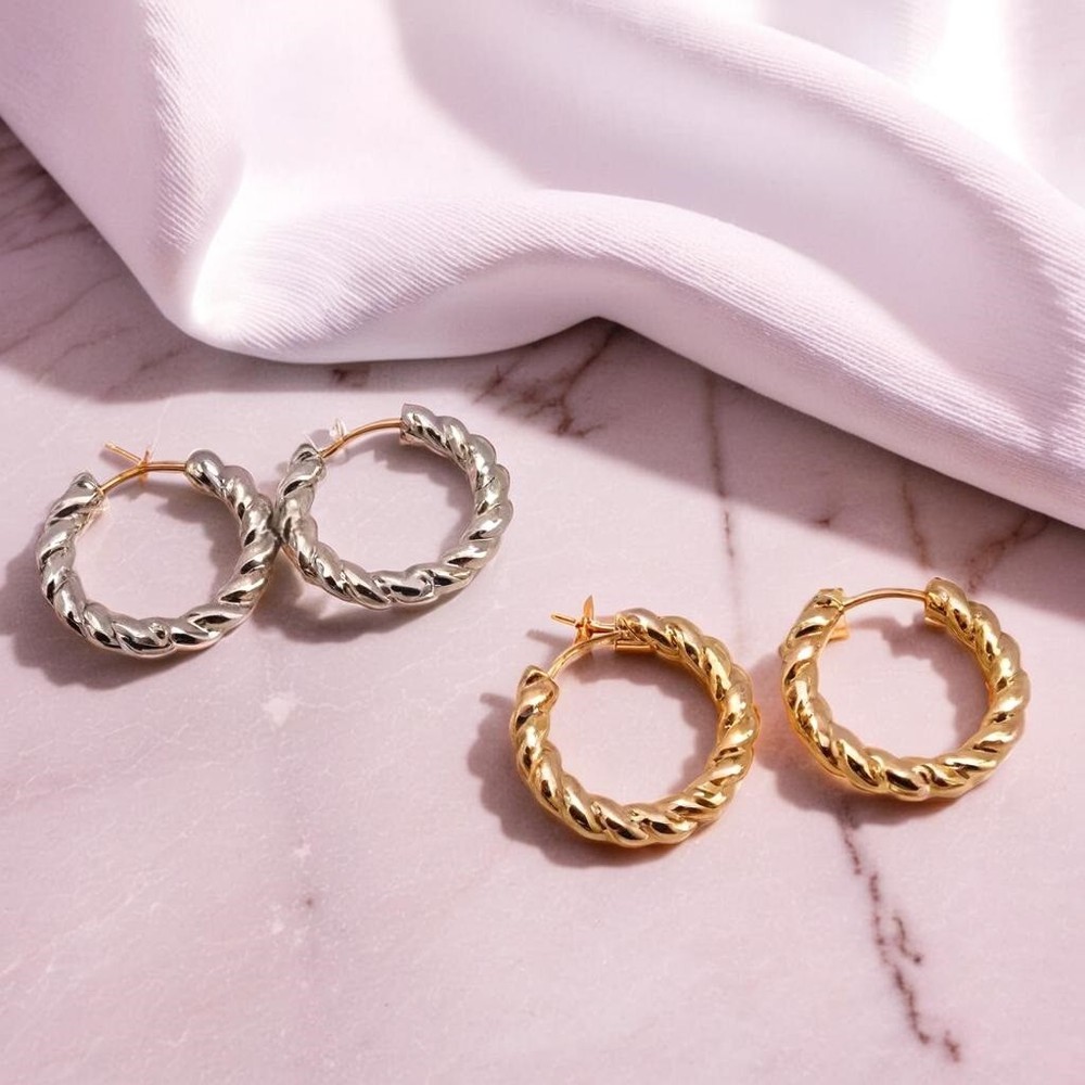 Twisted Round Huggie Hoop Earrings for Women Modern Minimalist Jewelry