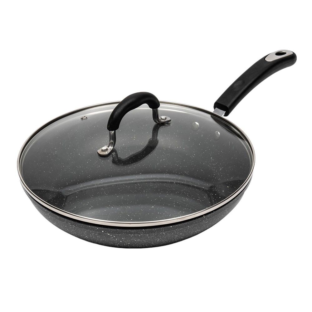 11.02 in Frying Pan Nonstick Frying Pan & Lid Large Frying Pan w/ Handle Black