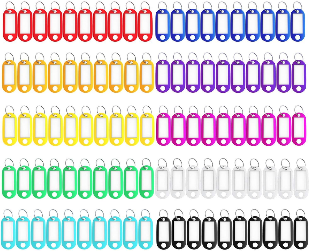 150 Pack Plastic Key Tags, 10 Assorted Colors Key Keychain Tags with Labels, Key