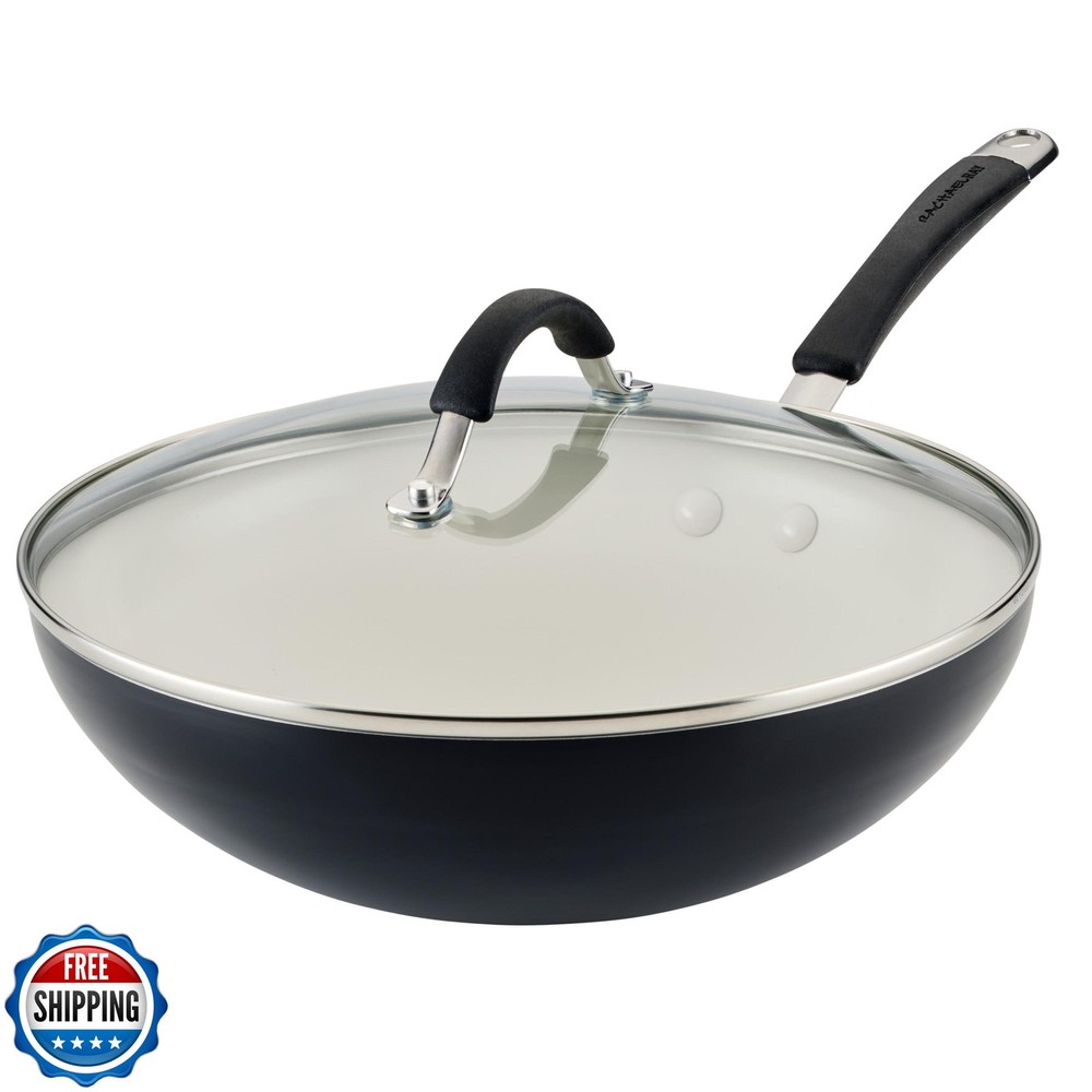 Rachael Ray Cucina 11-Inch Ceramic Nonstick Stir Fry Pan with Lid