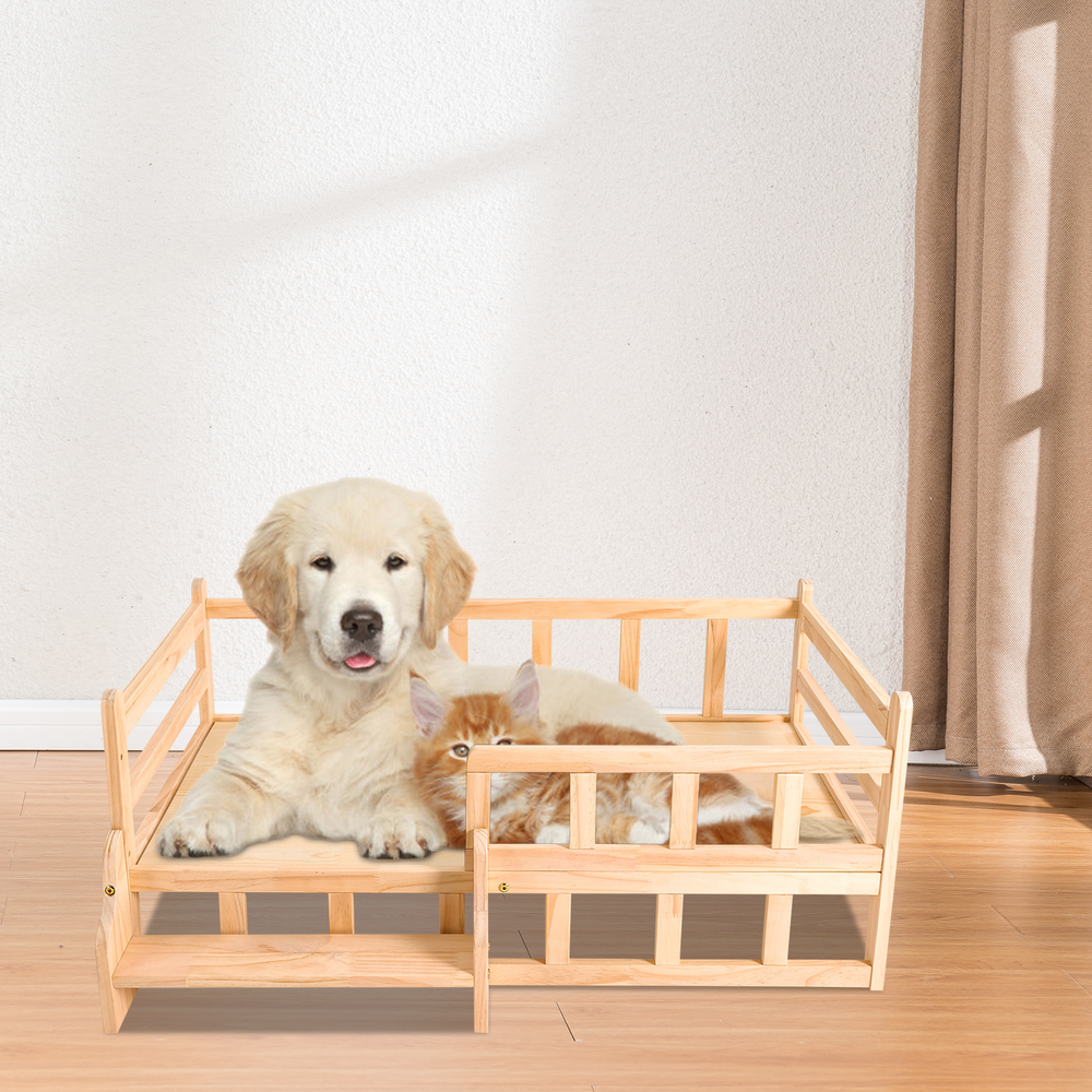 Elevated Solid Pine Wood Pet Bed Frame for Dogs & Cats with Rounded Corners