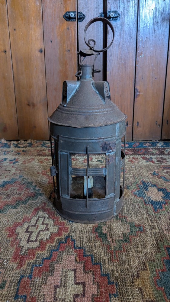 Rare Antique Early Metal Tin Bird Cage Punched Candleholder Lantern 15.5