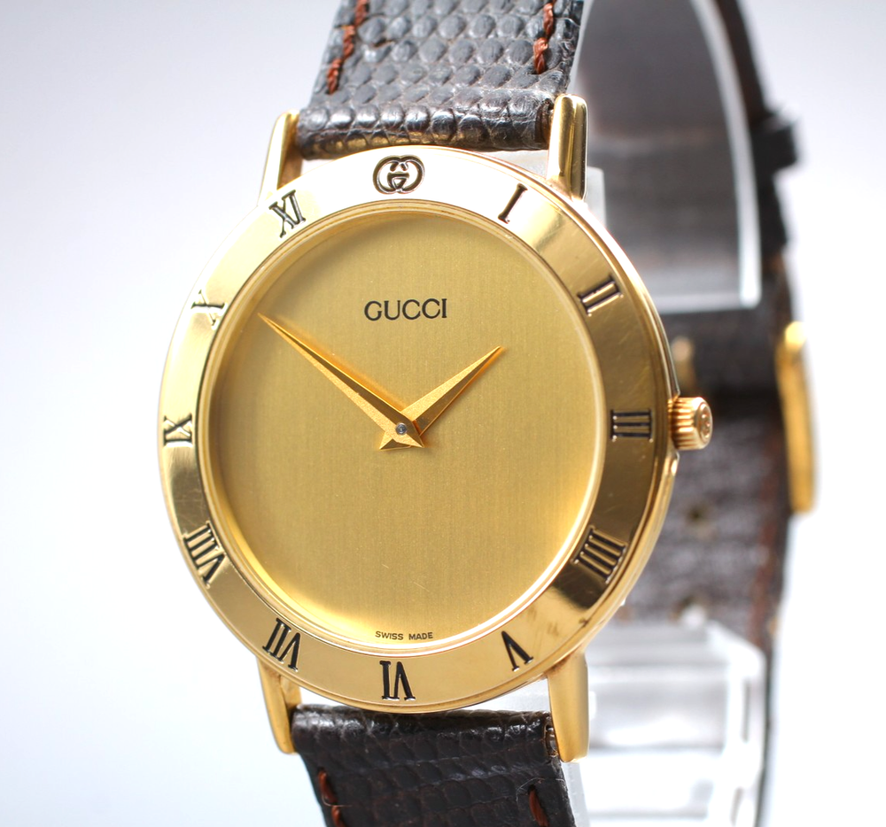[Exc+5] Vintage GUCCI 3000.2.M Gold Dial 33mm Quartz Men's Watch From JAPAN