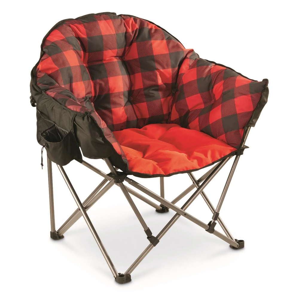 Oversized 500-Lb Capacity Red Plaid Camping Chair  