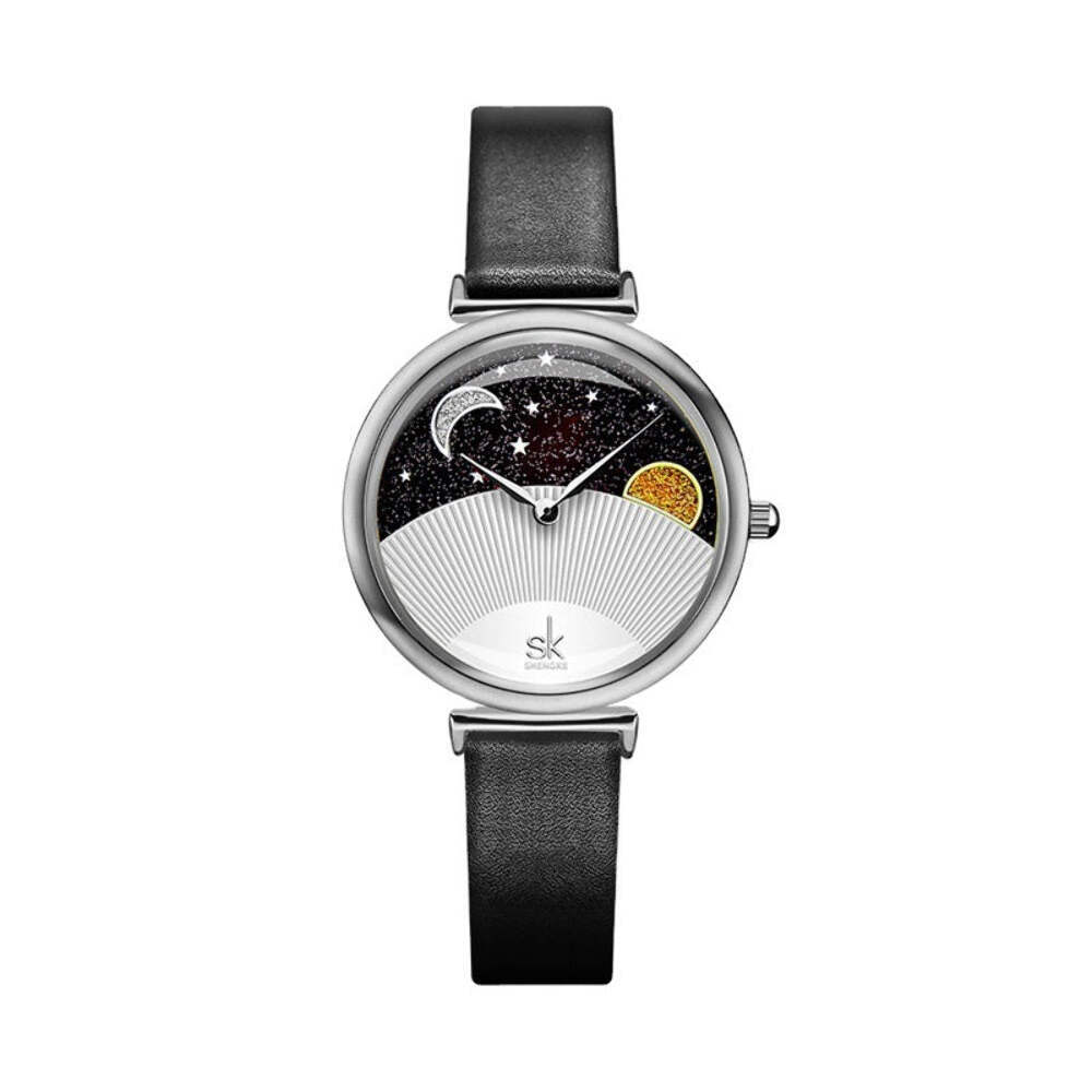 Aurora Borealis Quartz Watch with Sun and Moon Star Design, Waterproof Genuine L