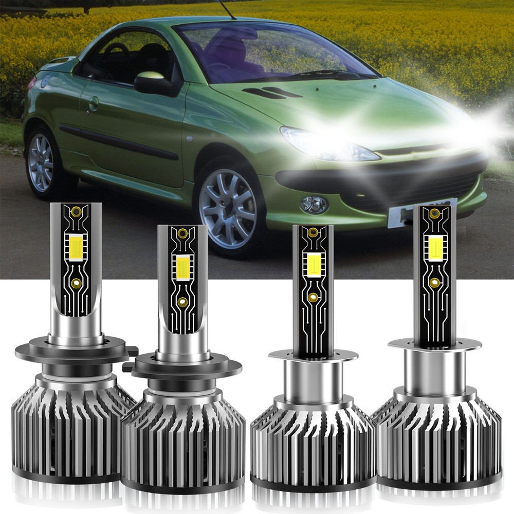 For Peugeot 206 2005-2009 4X LED Headlight Bulbs Kit H1+H7 High Low Beam 6500K