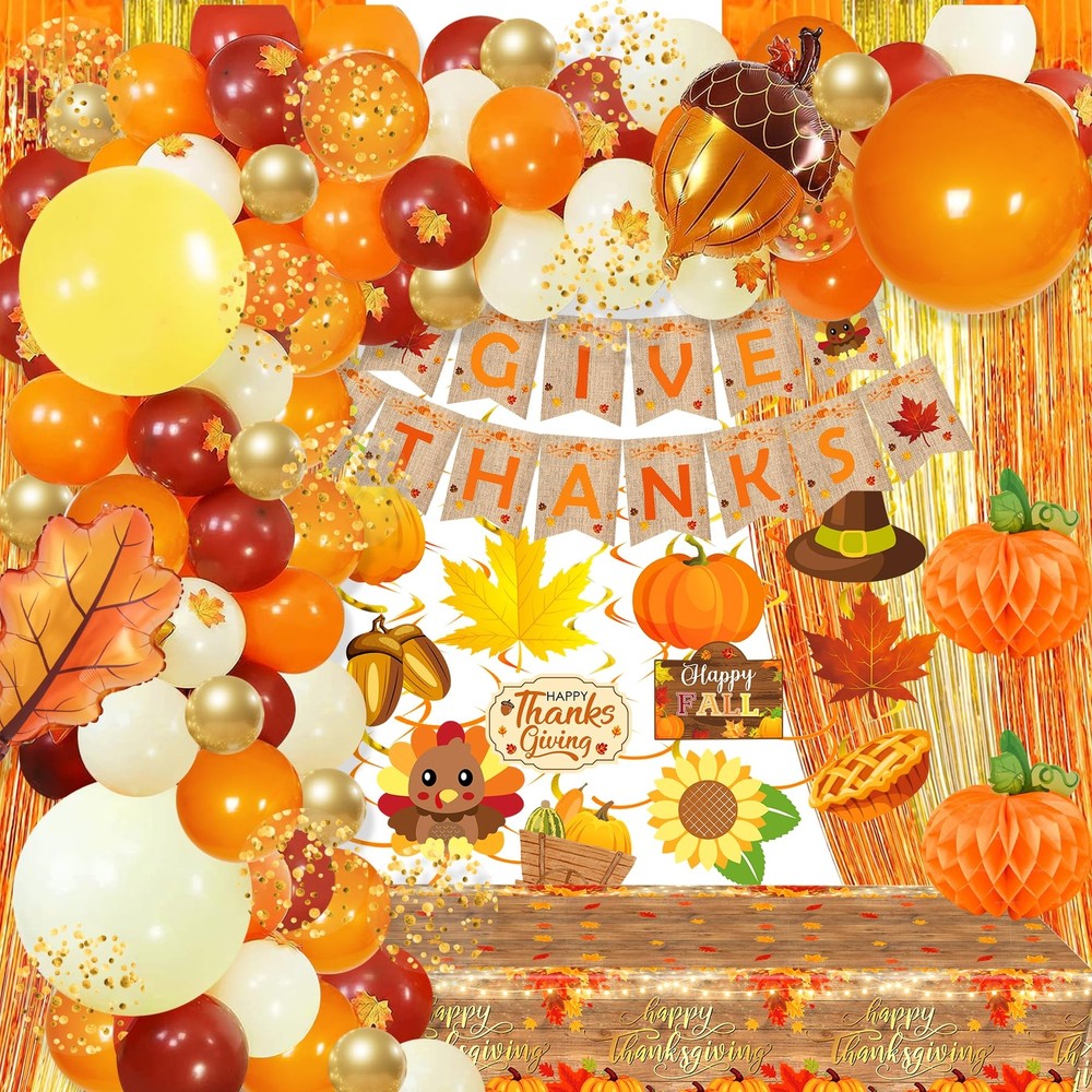 Thanksgiving Party Decorations Kit with Hanging Banner and Festive Supplies  