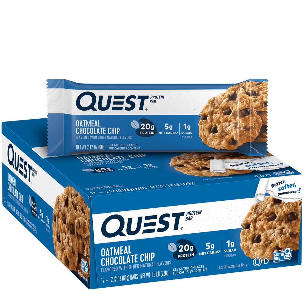 Quest Bar - Oatmeal Chocolate Chip 12 Ct Protein 20g Sugars 1g Dietary Fiber16g