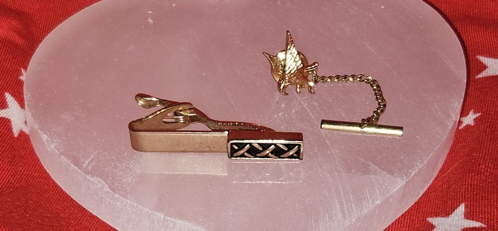 Vintage Gold-Tone Men's Tie Set with Eagle Tie Tack & Tie Bar