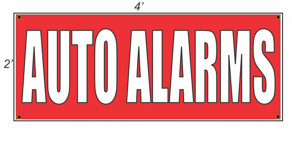 New 2x4 Auto Alarms Red and White Banner Sign