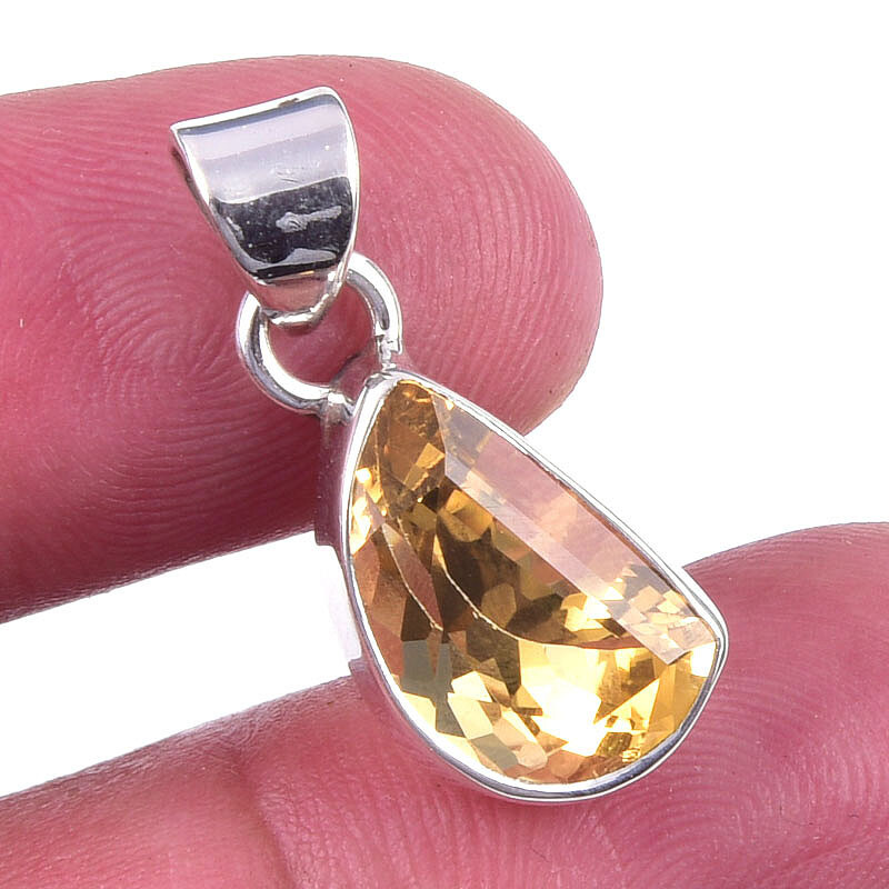 Natural Citrine 925 Sterling Silver Pendant Jewelry Gift 1 Inch