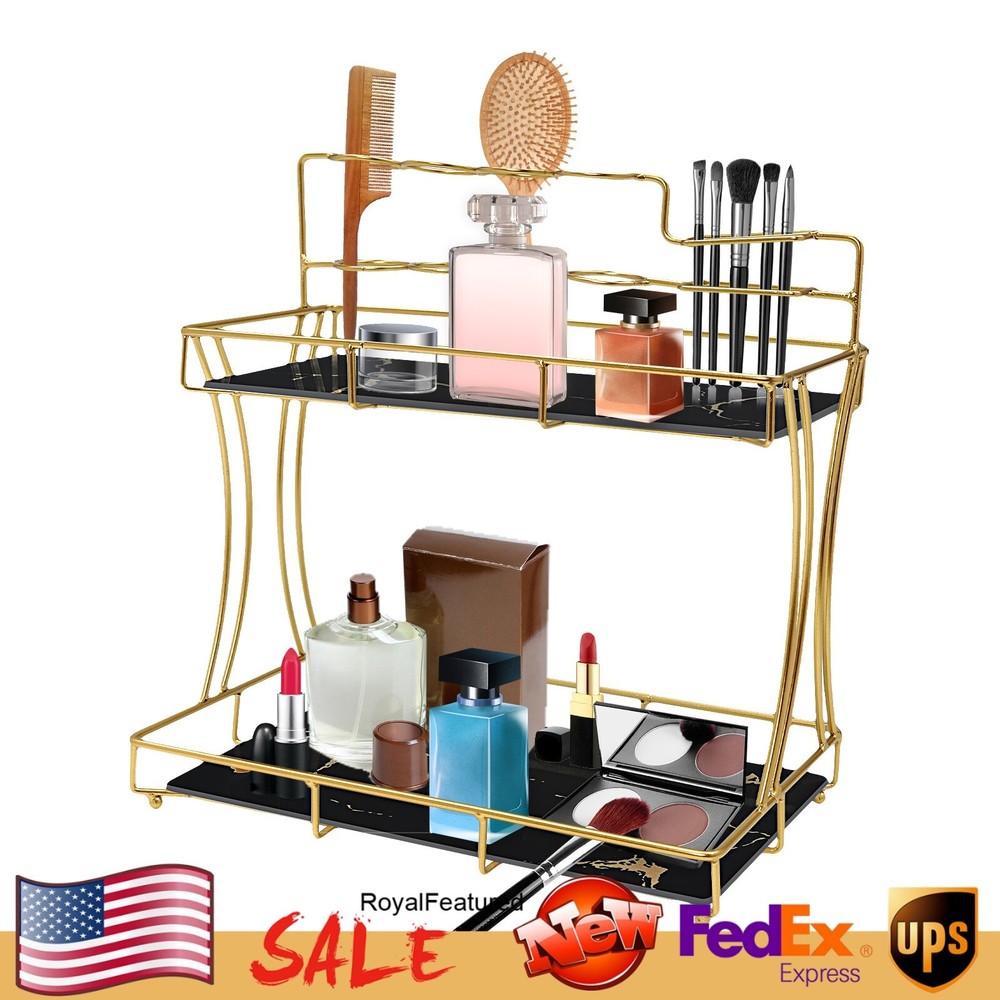 2 Tier Bathroom Organizer with Toothbrush Holder for Countertop or Vanity