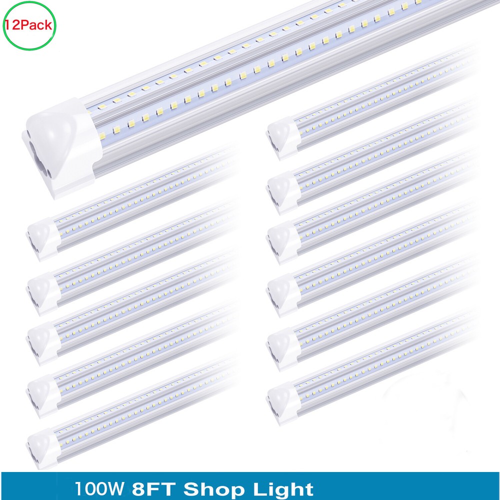 12Pack 8FT Led Tube Light 100W 8 Foot T8 Integrated 8' Led Shop Light Fixture