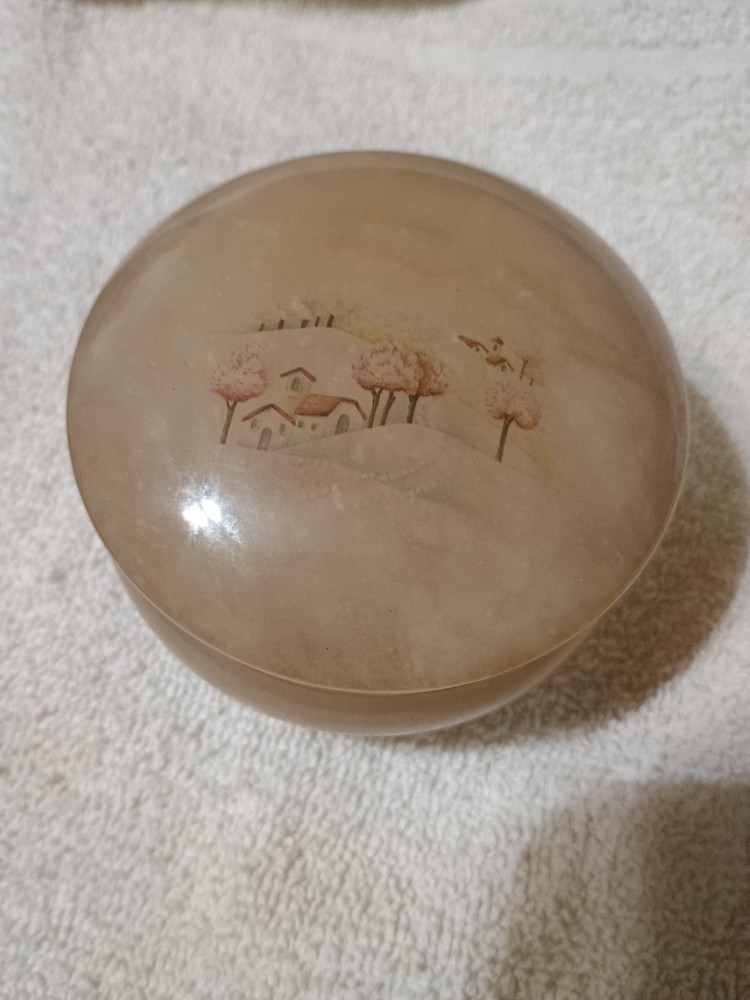 Vintage Hand-Carved Alabaster Hinged Trinket Box