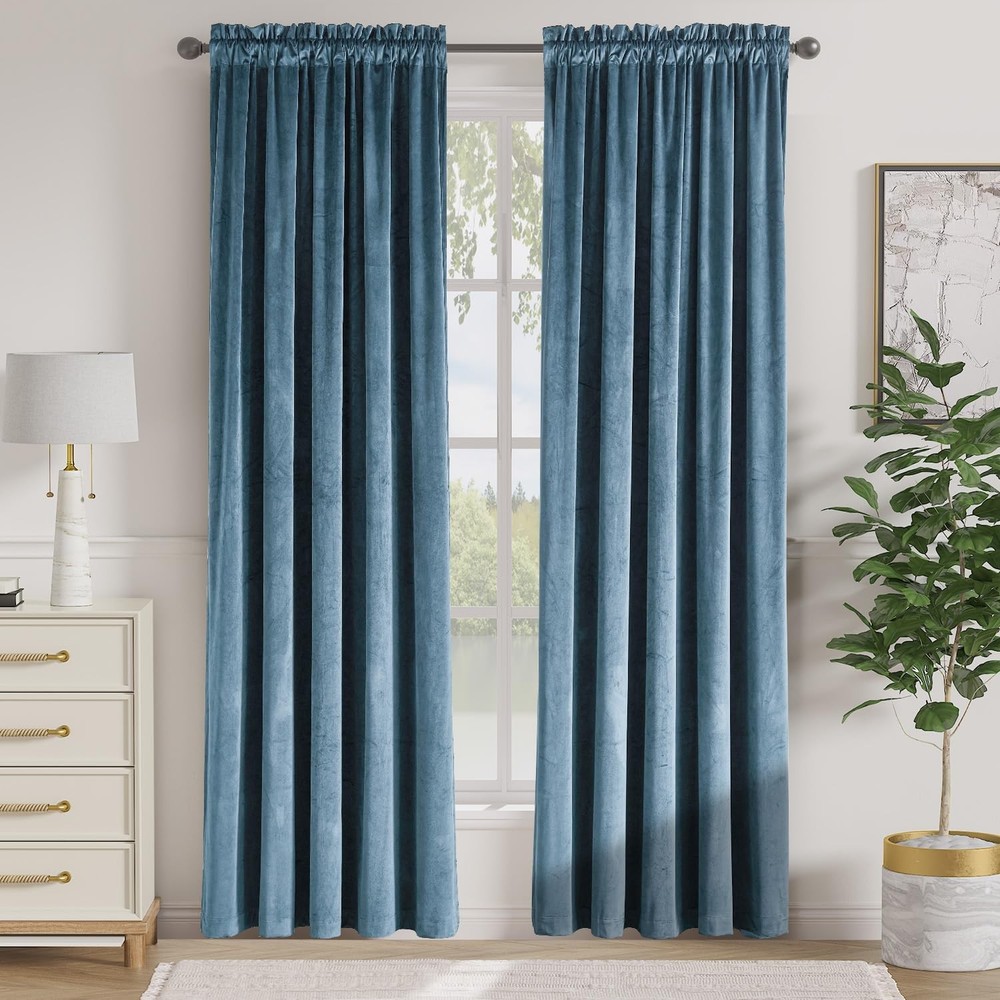 Velvet Blackout Curtain for Bedroom 84 Inch Long Thermal Insulated Luxury Cur...