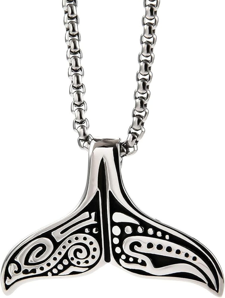 Retro Amulet Killer Whale Tail Pendant Necklace Charm Stainless Steel Jewelry