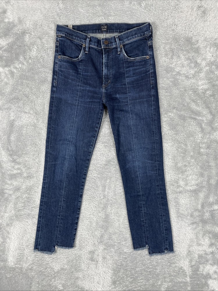 Stylish Citizens Of Humanity Women's 27 Blue Amari Step Hem Frayed Stretch Jeans