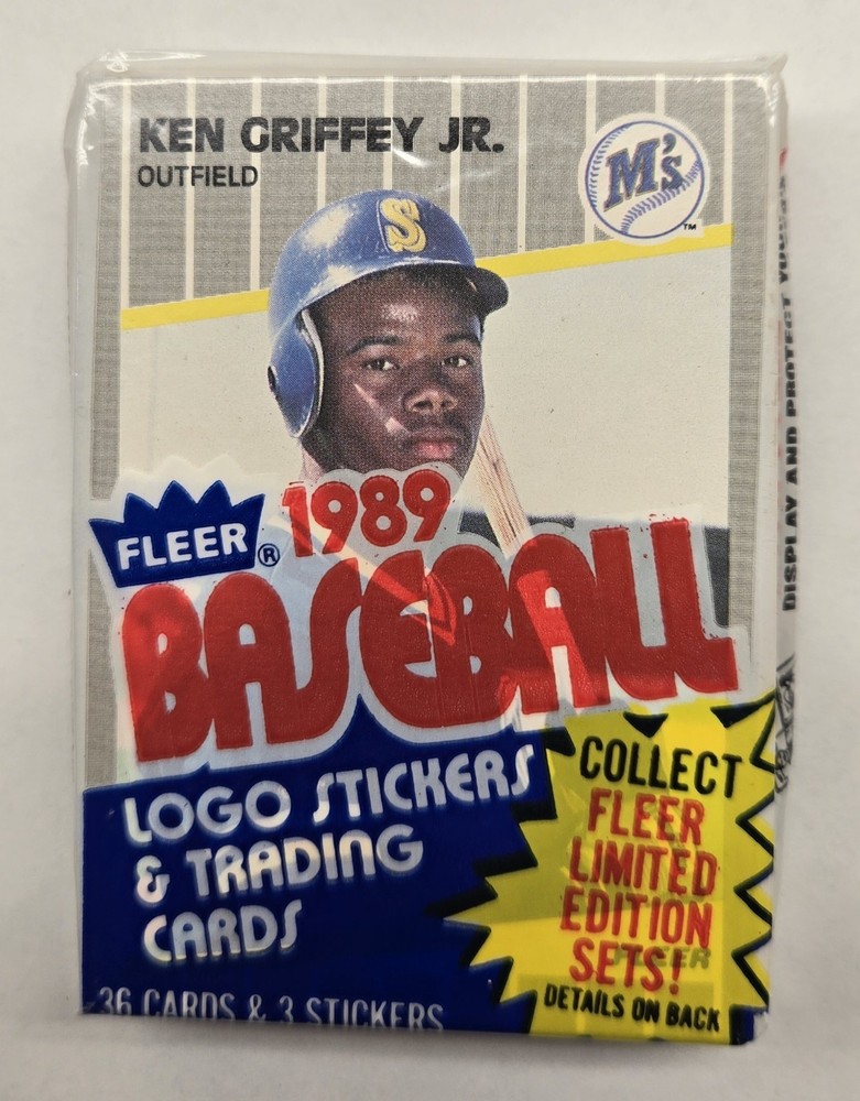 Ken Griffey Jr RC on Front Fleer Baseball Factory Sealed Cello Pack
