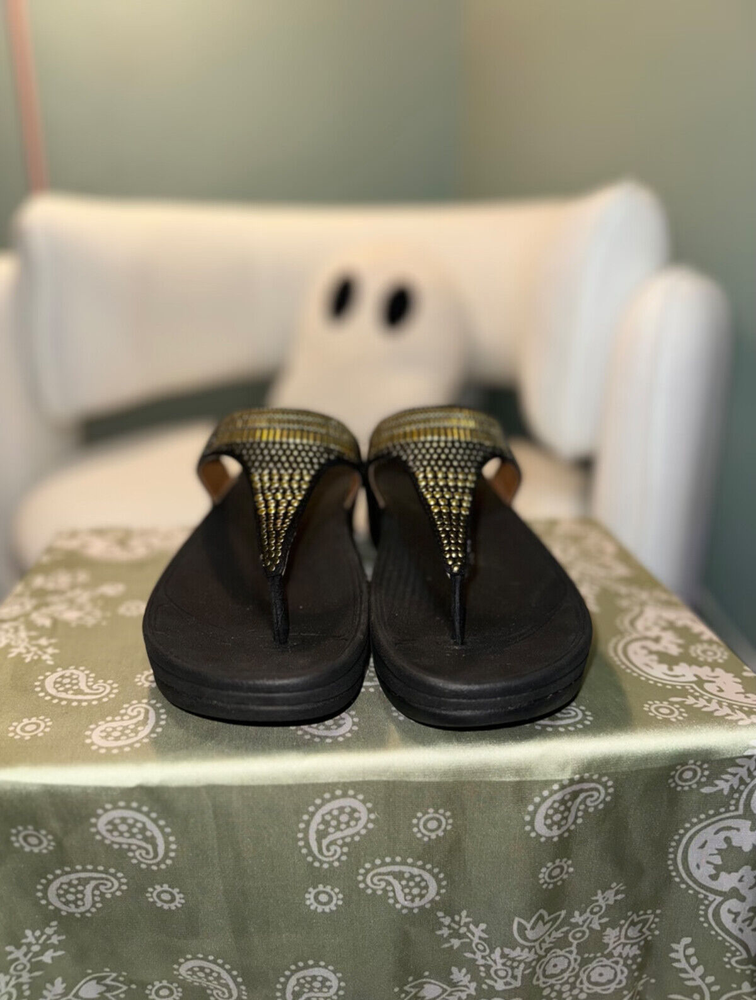 FitFlop Women's Aztec Chada Gold-Studded Black Sandals