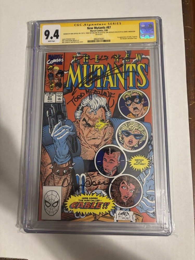 CGC 9.4 New Mutants 87 Signed By Rob Liefeld, Todd McFarlane, Siminson, Defalco