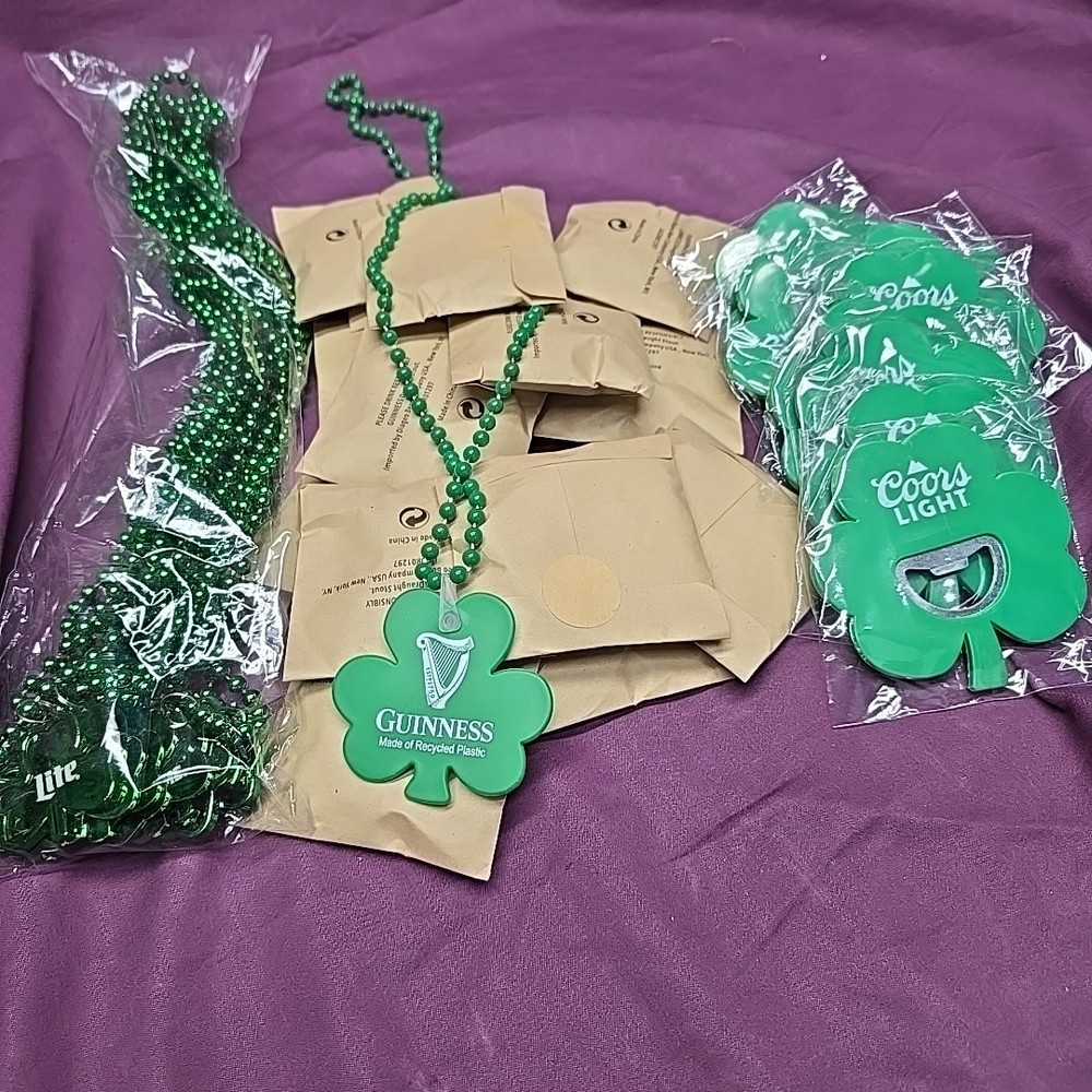 Huge Lot Of Clover St. Patrick's Day Beer Beaded Necklaces & Openers Lite, Coors