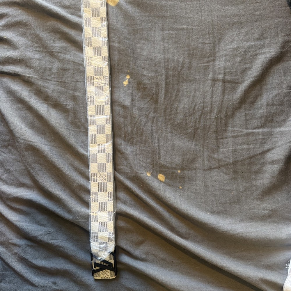 Louis Vuitton Men's Dress Belt Damier Check White Black Buckle Size 50-125