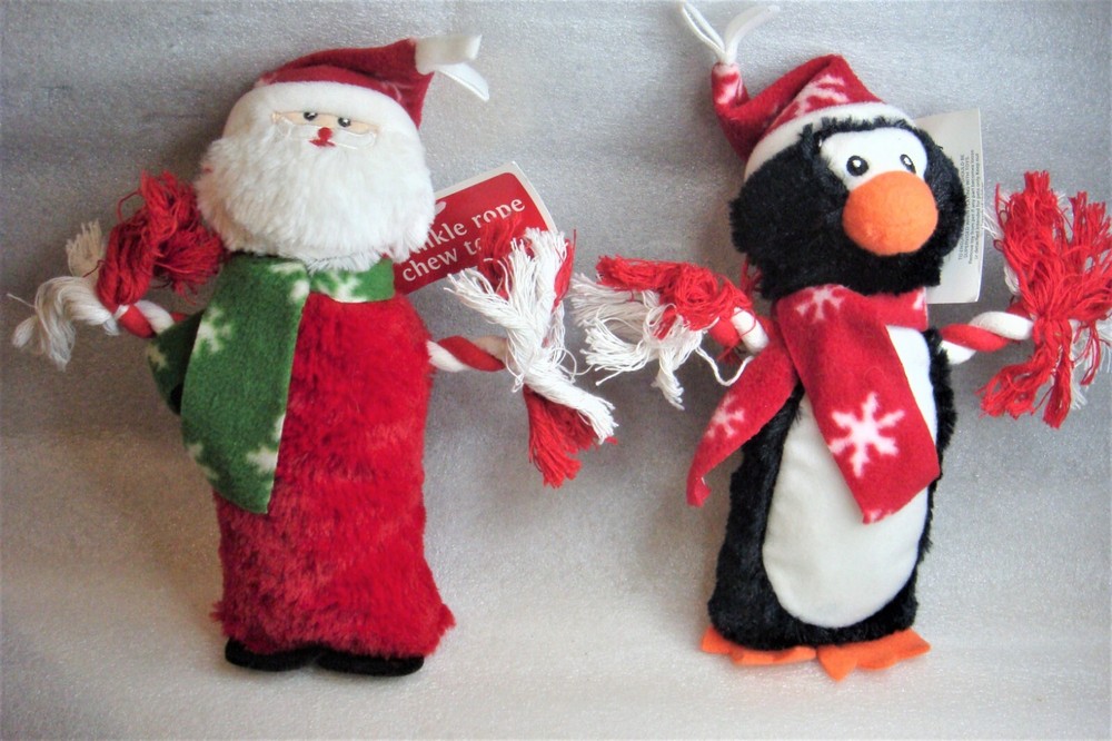 2 NWT Christmas DOG PLUSH SQUEEK & CRACKLE & ROPE TOYS -12