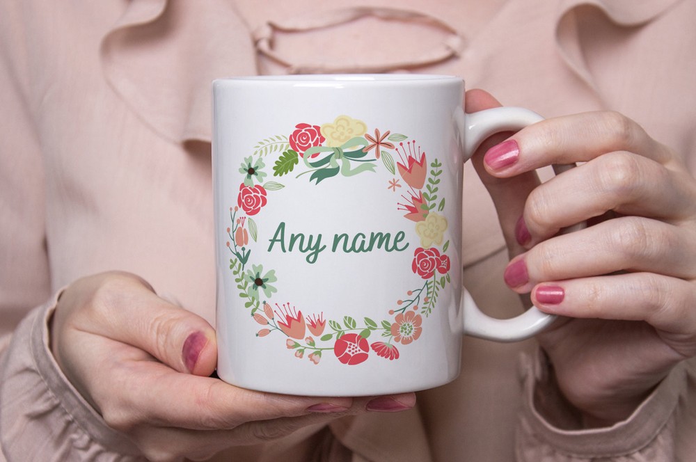 Personalised Name Ceramic Mug 11oz Personalised With Any Name Flower Mug Floral