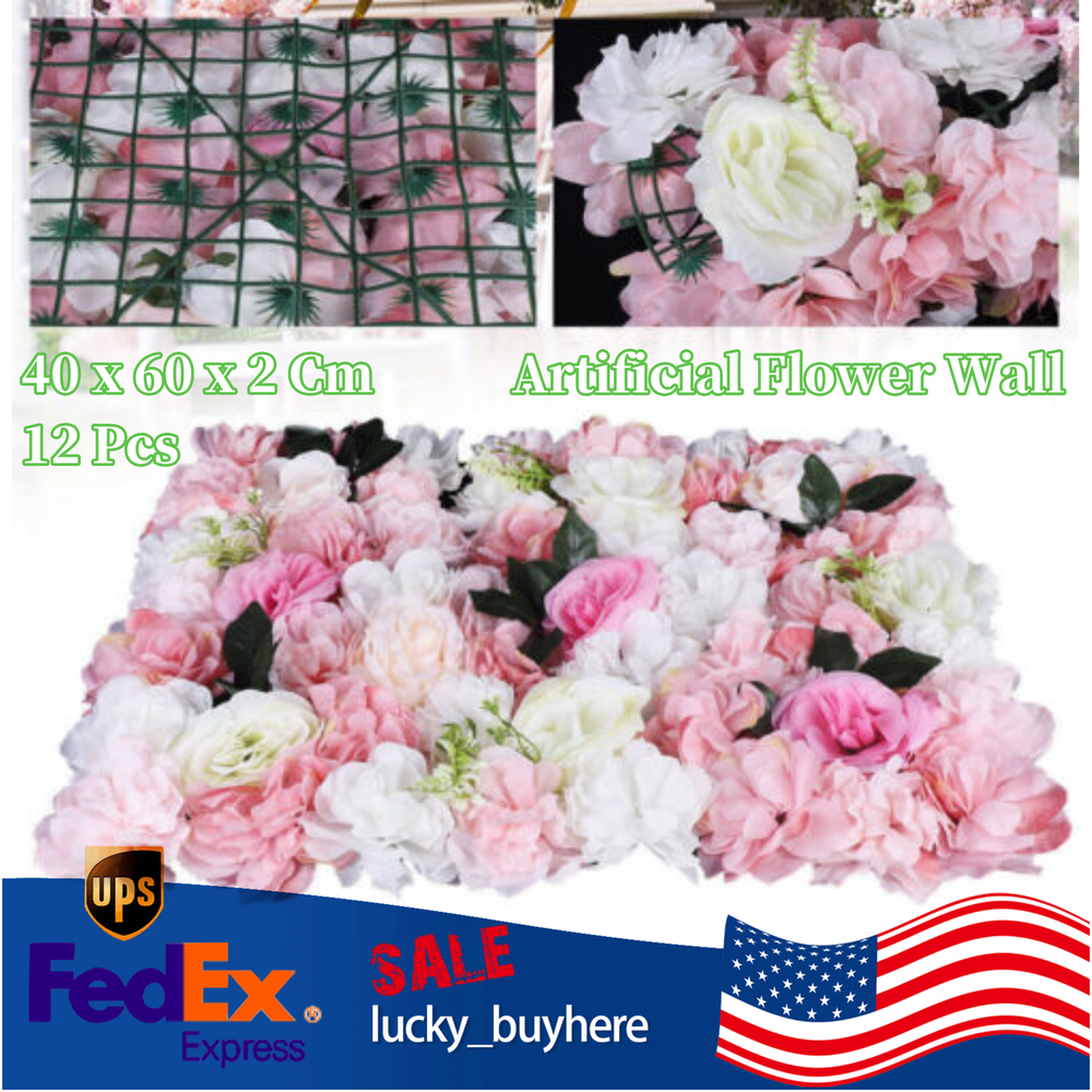 12 Pcs Artificial Flower Wall Panels Rose+Dahlia+Leaves Wedding Party Backdrop