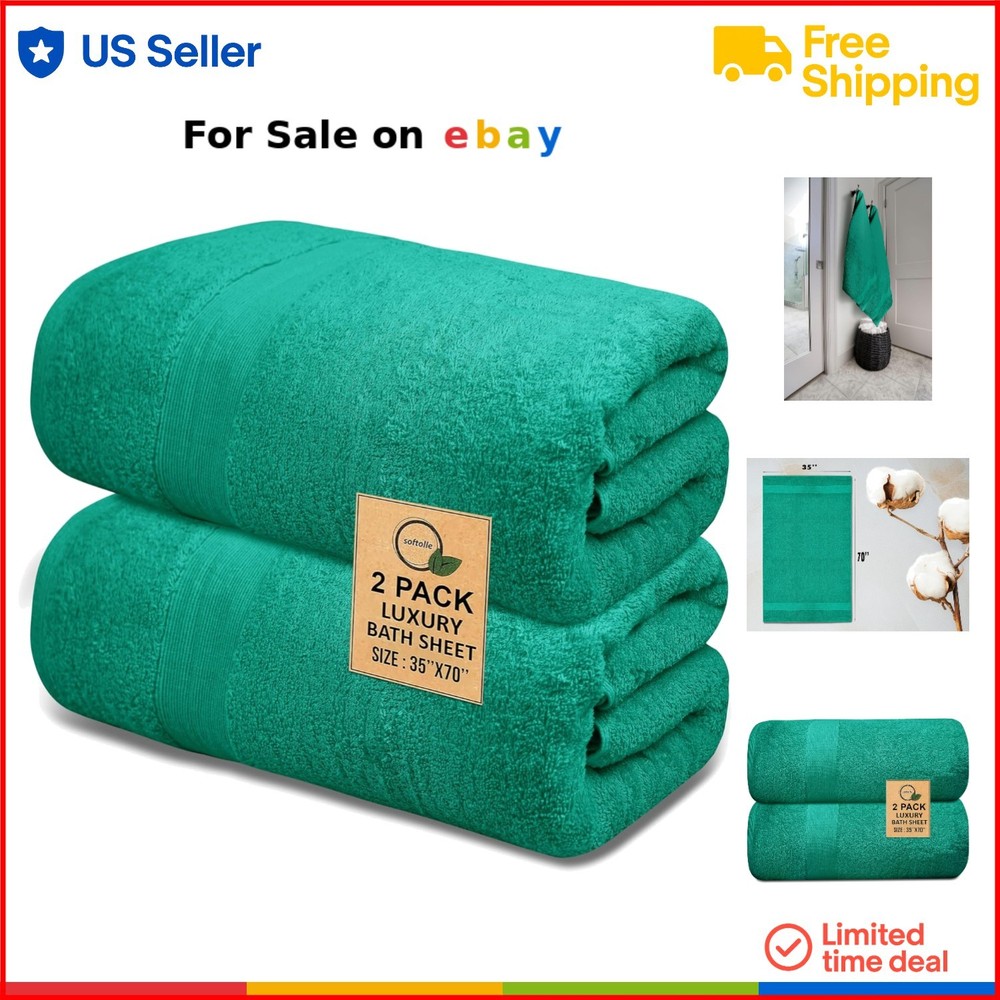 Luxury Cotton Bath Sheets 35x70 2-Pack Ultra Soft Quick-Dry Highly Absorbent Towels