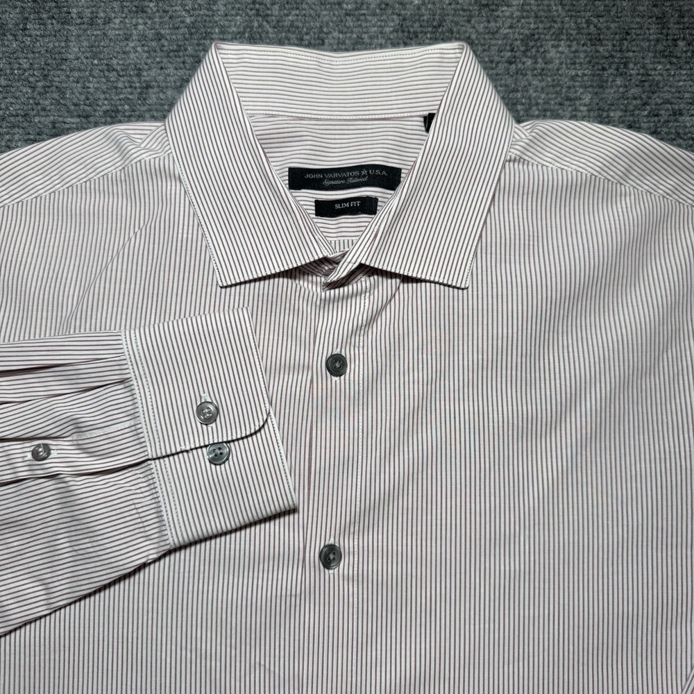 John Varvatos Signature Tailored Slim Fit Pinstripe L/S Large 16.5 34/35 Button