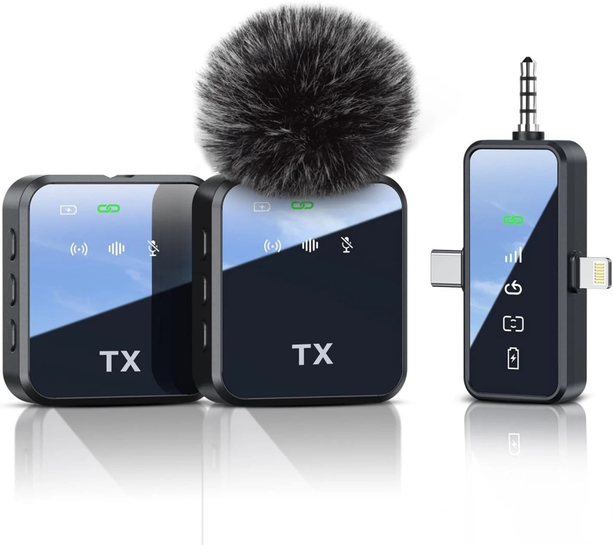 3 in 1 Mini Microphone for iPhone/Android/Camera, Wireless Lavalier Microphone**
