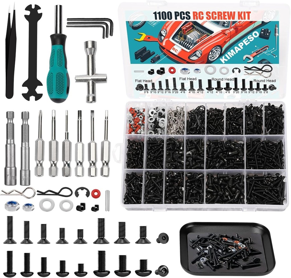 磁気トレイ付き 1100個 RC スクリューキット - Traxxas など用の究極の修理セット
