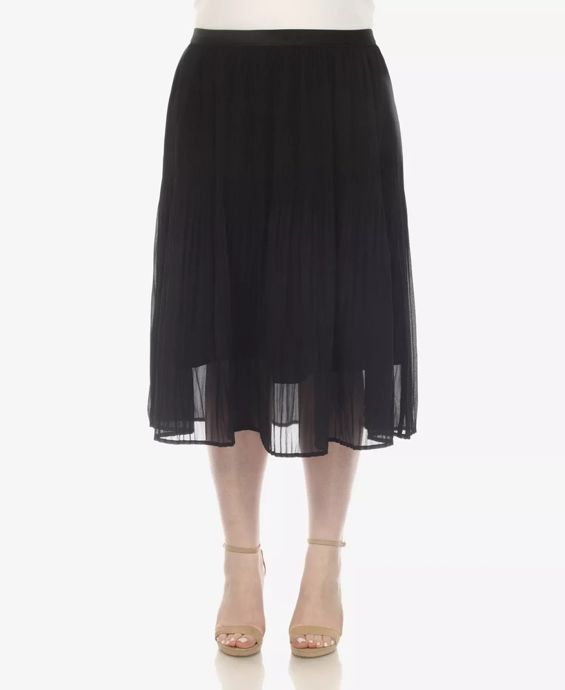 White Mark Plus Size Pleated Chiffon Midi Skirt Black Size 2XL 0354