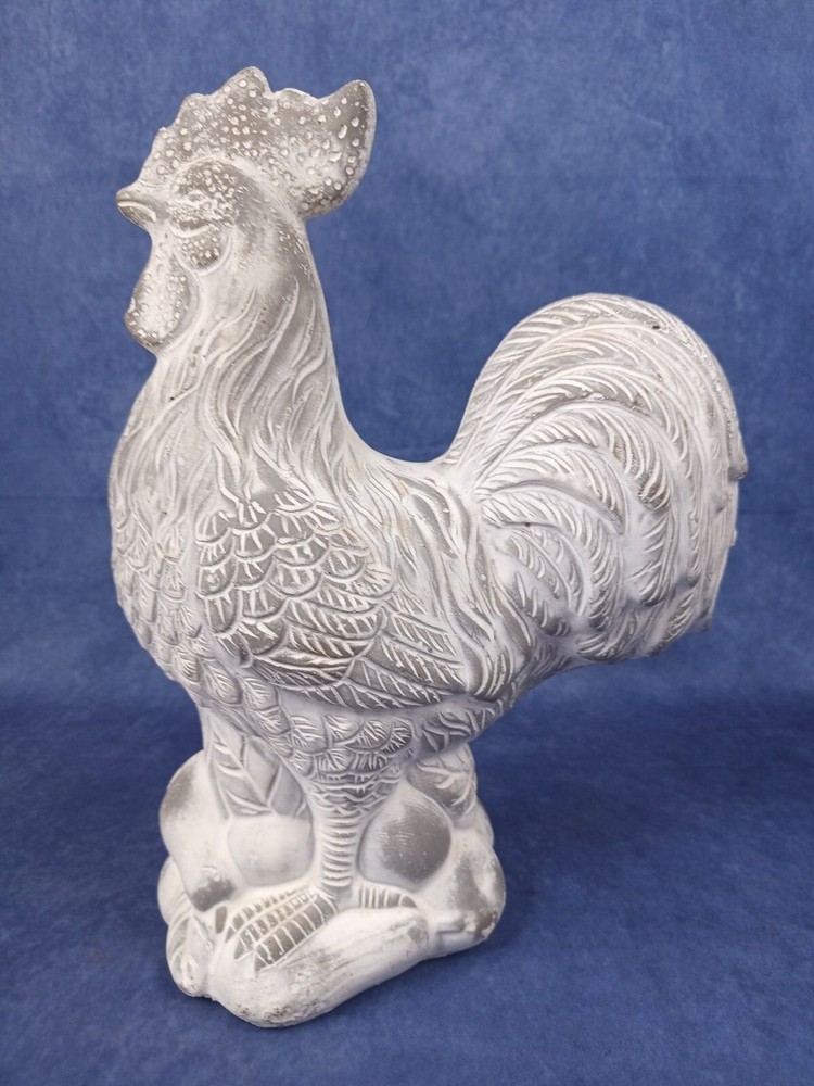 Lifesize Lightweight Concrete Rooster Statue for Garden or Shelf Decor in Grey White