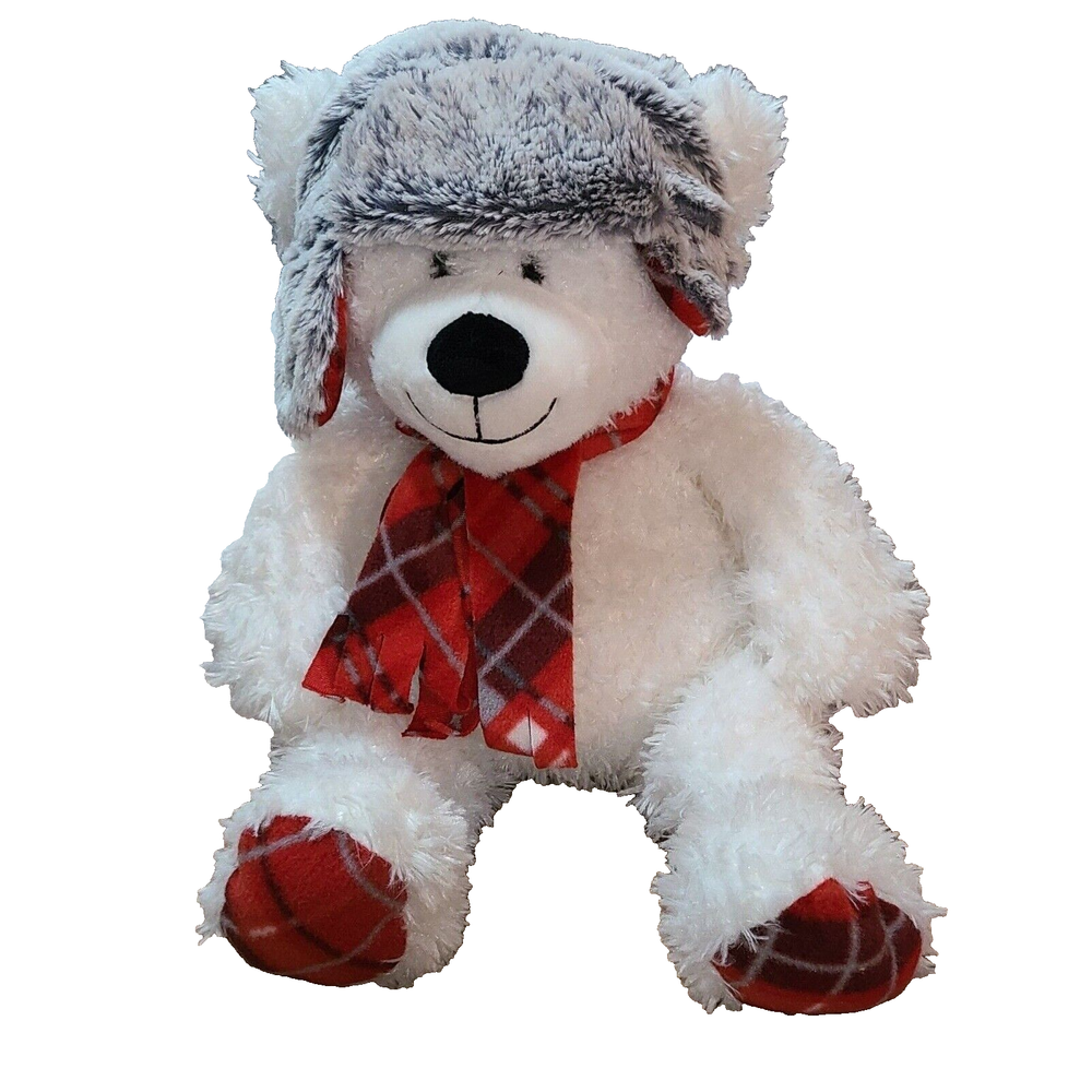 Gentle Treasures 17 Inch White Teddy Bear Plush with Scarf & Hat Soft Toy