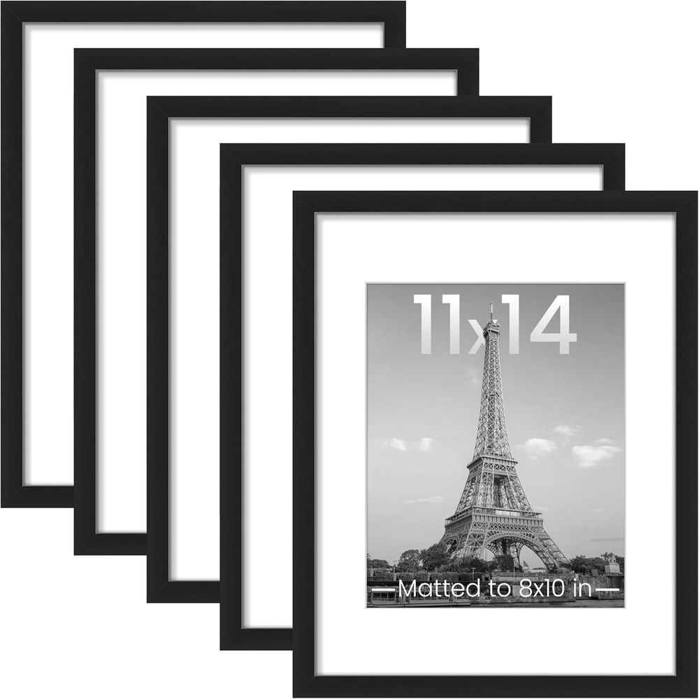11X14 Picture Frame Set of 5, Display Pictures 8X10 with Mat or 11X14 without Ma