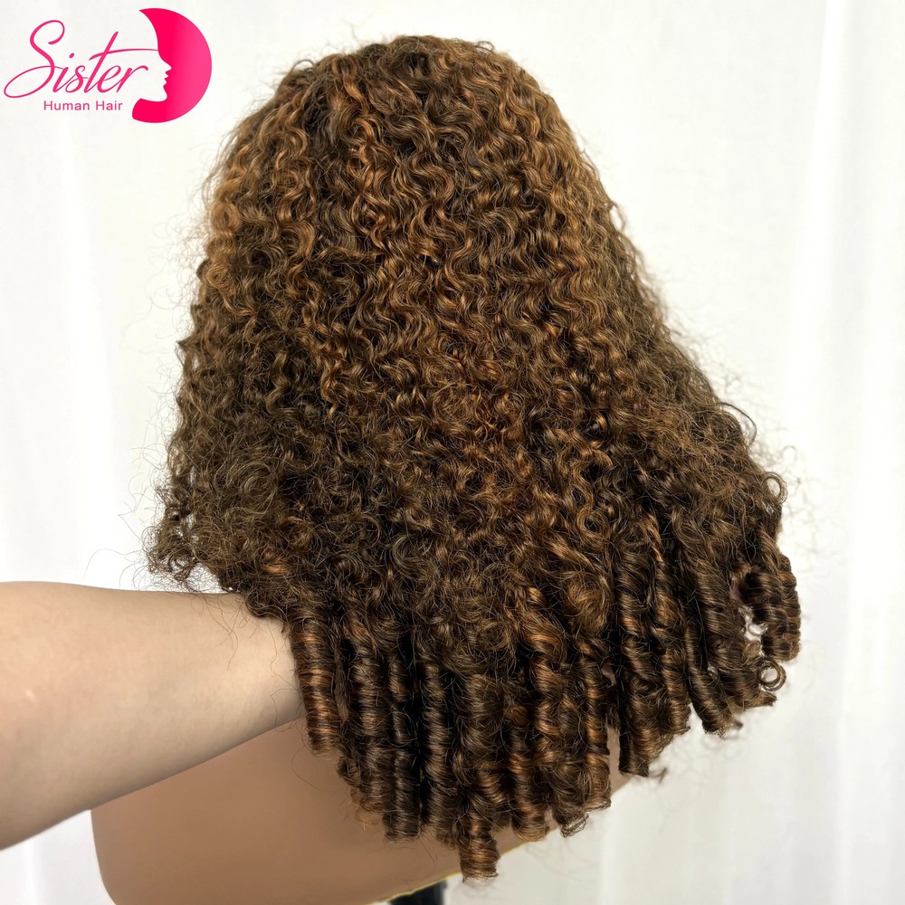 5x5 Glueless Highlight Curly Human Hair Wigs Lace Closure Pixie Wigs PrePlucked