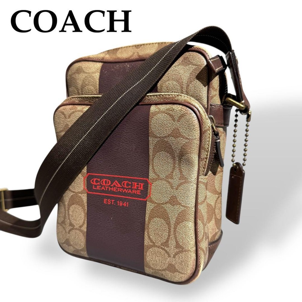 Coach Signature PVC Body Bag Beige Brown Crossbody Authentic Excellent Conditio