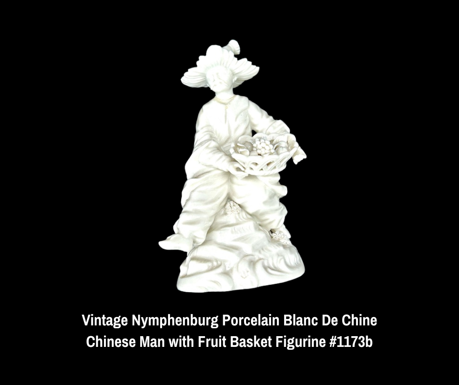 Vintage Nymphenburg Blanc De Chine Porcelain Chinese Man with Fruit Basket Figurine 1173B