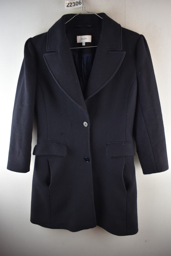 REISS Black Pea Coat size Uk 10 Womens Button Up Wool Casual Outdoors Outerwear