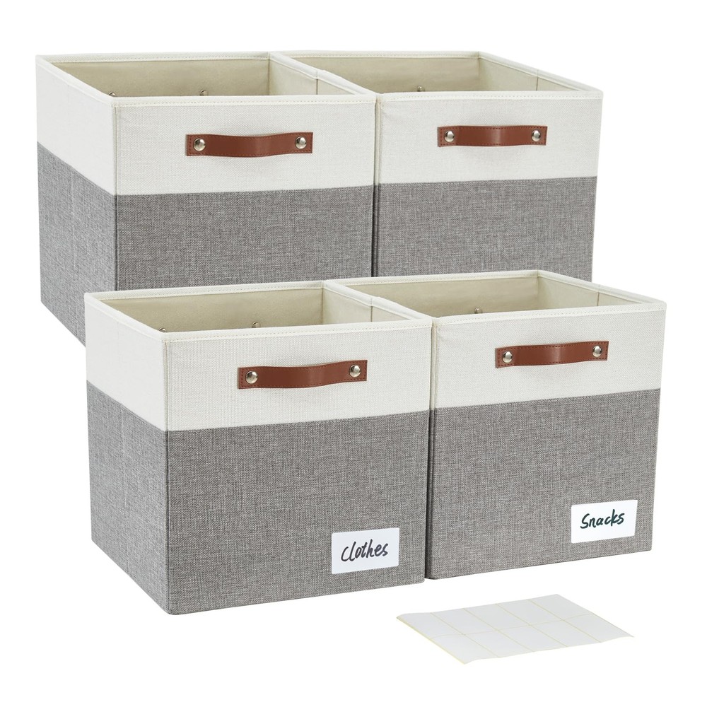 Collapsible Fabric Storage Cube Bins with 2 Reinforced PU Handles, Foldable S...
