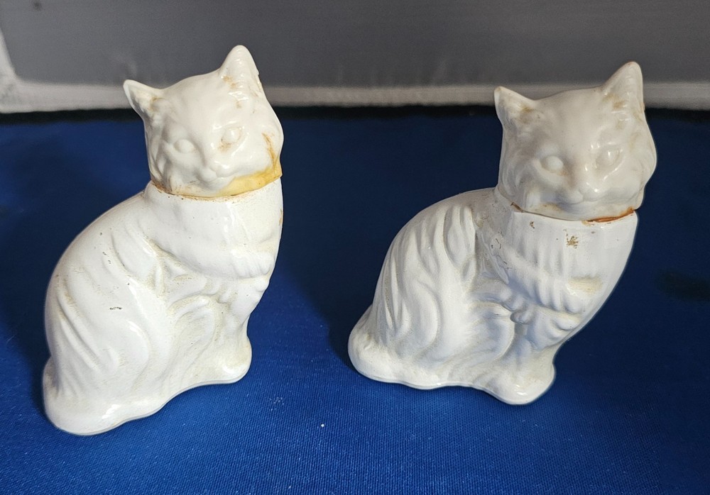 Vintage (2) AVON White Milk Glass Persian Cat Perfume Bottle Empty No Avon Box